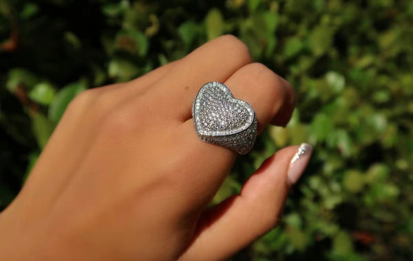 Heart  ring ,heart CZ Ring , luxury ring , Full Cubic Zircon Paved Copper Big Heart Ring Iced Out Bling Hip Hop Fashion - Lavishluxxshop