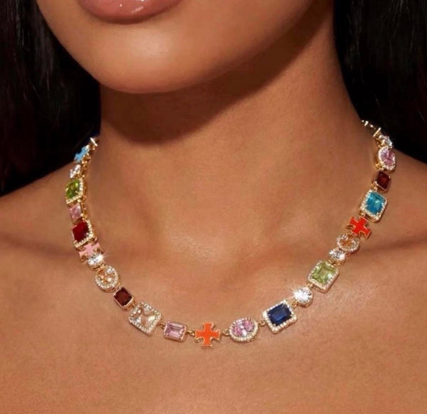 Multi colored gemstone necklace 26inch