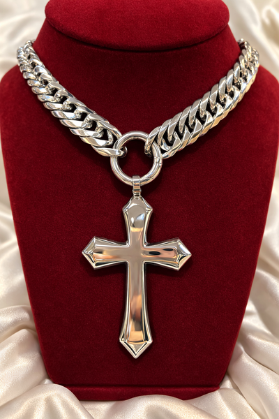 Chunky Cuban Link Cross Necklace, Chunky Silver Cross Pendant, punk style  Cuban Chain, Statement Cross Necklace, Unisex Streetwear Jewel