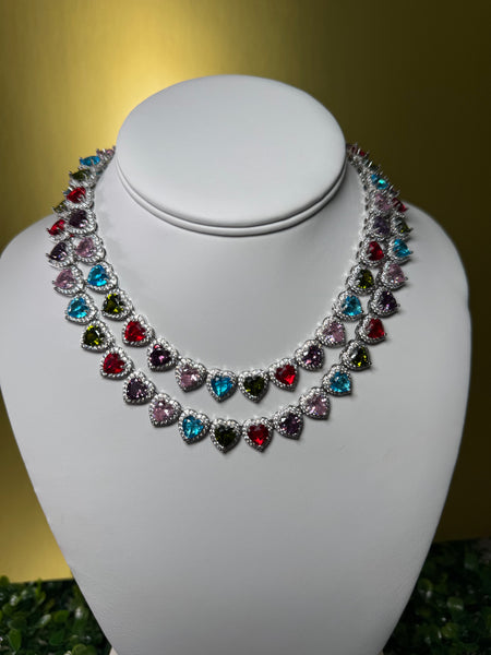 Colorful heart choker necklace