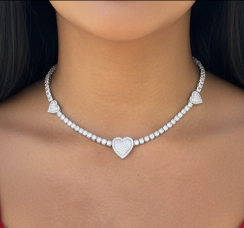 3 heart tennis necklace