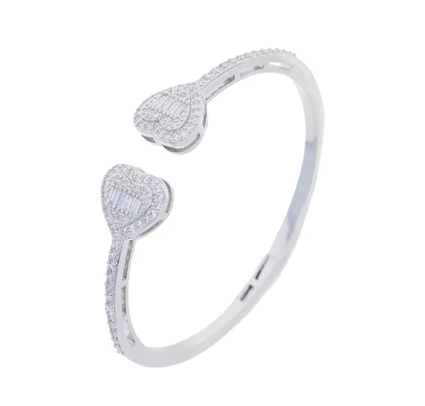 open heart bangle bracelet Baguette heart cuff bracelet,Opened Heart Zircon Bracelet Iced Out CZ  Bracelet
