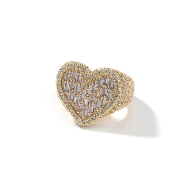 Heart  ring ,heart CZ Ring , luxury ring , Full Cubic Zircon Paved Copper Big Heart Ring Iced Out Bling Hip Hop Fashion - Lavishluxxshop