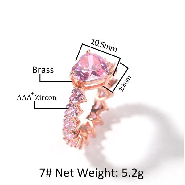 Icy Heart  ring ,heart CZ Ring , luxury ring , Full Cubic Zircon Paved Copper Big Heart Ring Iced Out Bling Hip Hop Fashio
