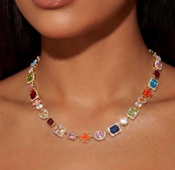 Multi colored gemstone necklace 26inch