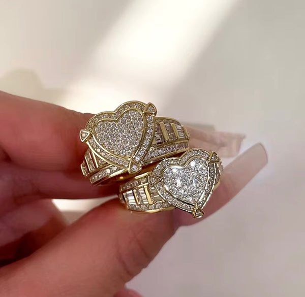 Heart  ring ,bling heart heart CZ Ring , luxury ring , Full Cubic Zircon Paved Copper Big Heart Ring Iced Out Bling