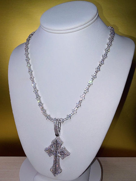 Tennis Chain Necklace with Iced Cross Pendant 20inch