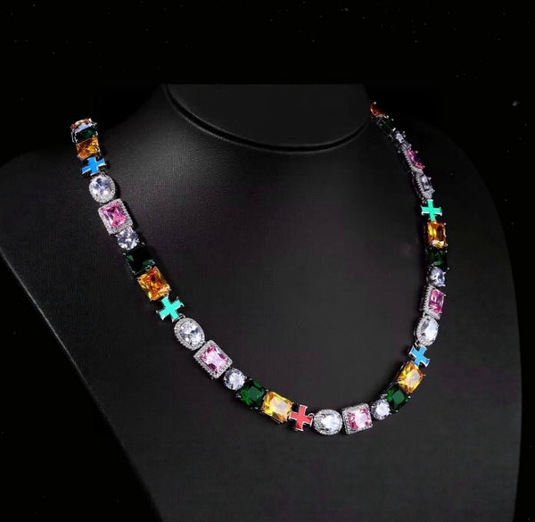 Multi Colored iced  out chain