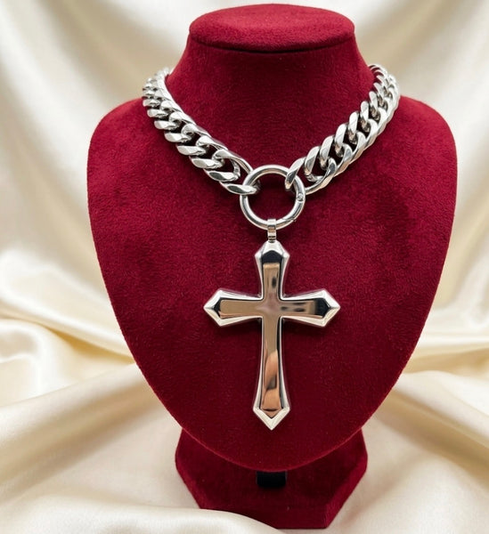 Chunky Cuban Link Cross Necklace, Chunky Silver Cross Pendant, punk style  Cuban Chain, Statement Cross Necklace, Unisex Streetwear Jewel