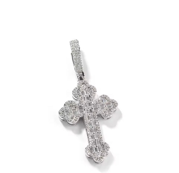 Iced Out Cross Pendant Necklace, CZ Diamond Statement Jewelry