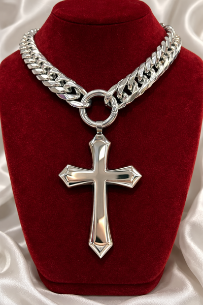 Chunky Cuban Link Cross Necklace, Chunky Silver Cross Pendant, punk style  Cuban Chain, Statement Cross Necklace, Unisex Streetwear Jewel
