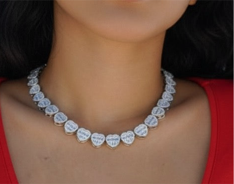 Baguette Heart Chain Necklaces for Women 12 mm Iced Out Cubic Zirconia Stones Necklace Fashion Jewelry for Women Gift