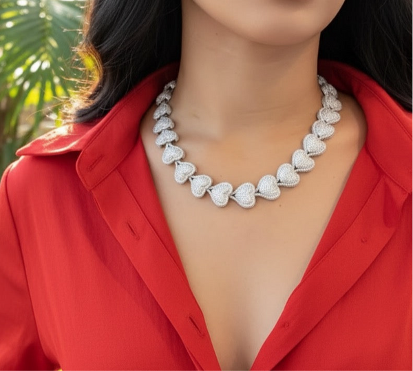 Iced Out CZ Heart Necklaces Pave Setting cz