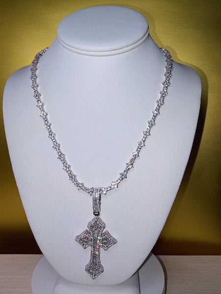 Tennis Chain Necklace with Iced Cross Pendant 20inch
