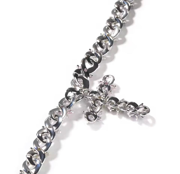 Colorful Flower Cross Pend  Cuban Chain Necklace