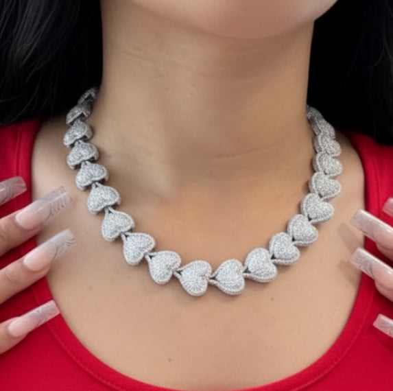 Iced Out CZ Heart Necklaces Pave Setting cz