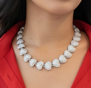 Iced Out CZ Heart Necklaces Pave Setting cz