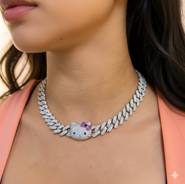 13mm Cuban link kitty necklace