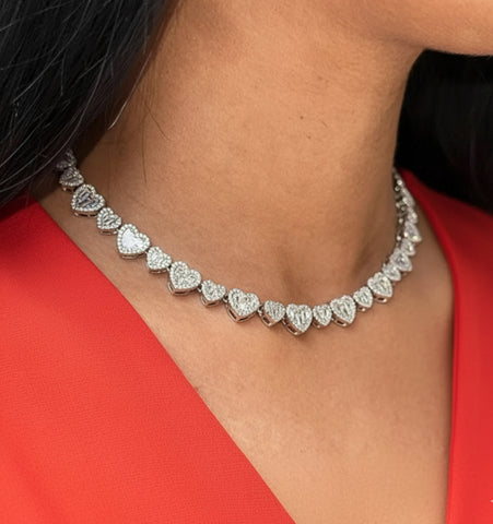 Baguette mini Heart Chain Necklaces for Women Iced Out Cubic Zirconia Stones Necklace Fashion Jewelry for Women Gift