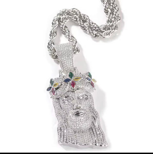 Gold Jesus Clover Pendant Necklace