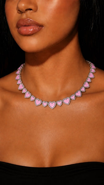 Pink Mixed Heart Necklace 16inch