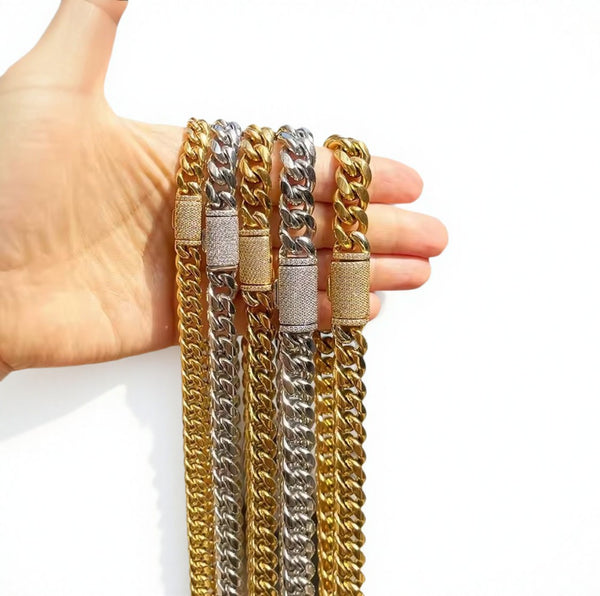 12mm Silver Miami Cuban Link Chain with Diamond Clasp 20inch  , Iced Silver Cuban Link Chain Necklace, 20 Inch Hip Hop Chain, Men’s Statement Jewelry hi
