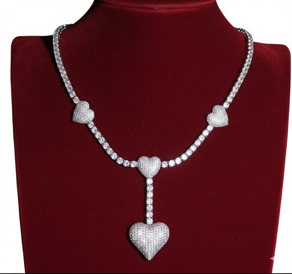 3 heart tennis necklace Luxx - Lavishluxxshop