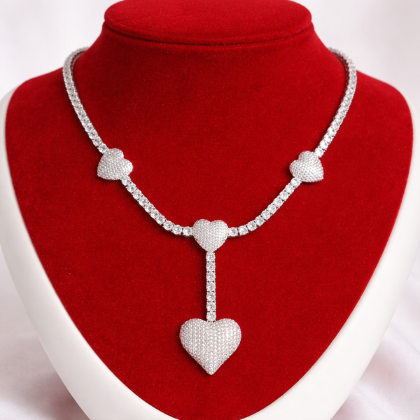 3 heart tennis necklace Luxx - Lavishluxxshop