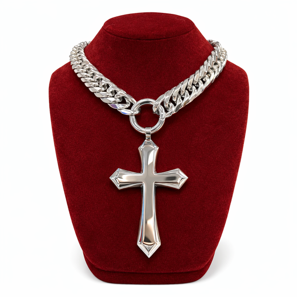 Chunky Cuban Link Cross Necklace, Chunky Silver Cross Pendant, punk style  Cuban Chain, Statement Cross Necklace, Unisex Streetwear Jewel