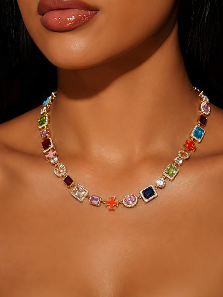 Colorful Iced Out Gemstone choker