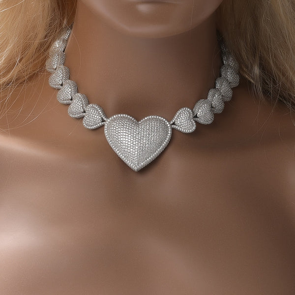 Heart Charms Necklaces for Women Iced Out Cubic Zirconia Heart Chokers PRE-ORDER ONLY