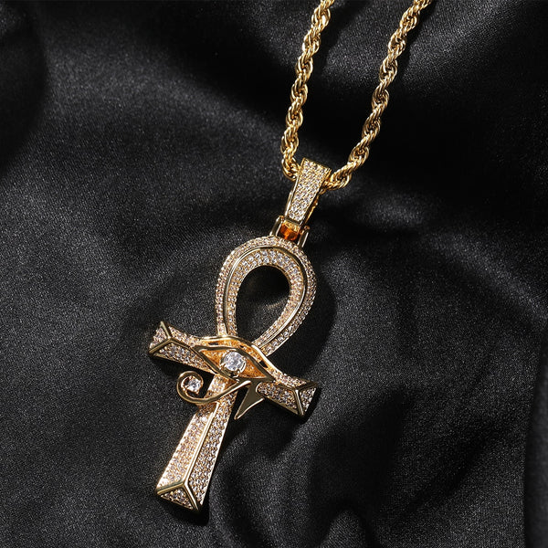 Iced Out Ankh Cross Pendant The Eye of Horus Stacked Charms for Men Women Cubic Zirconia Pendant Necklace Fashion Jewelry