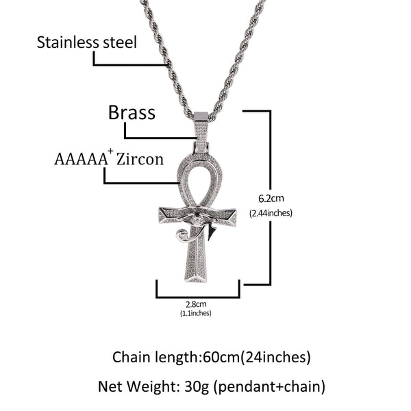 Iced Out Ankh Cross Pendant The Eye of Horus Stacked Charms for Men Women Cubic Zirconia Pendant Necklace Fashion Jewelry