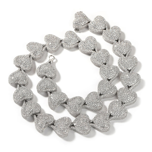 Iced Out CZ Heart Necklaces Pave Setting cz