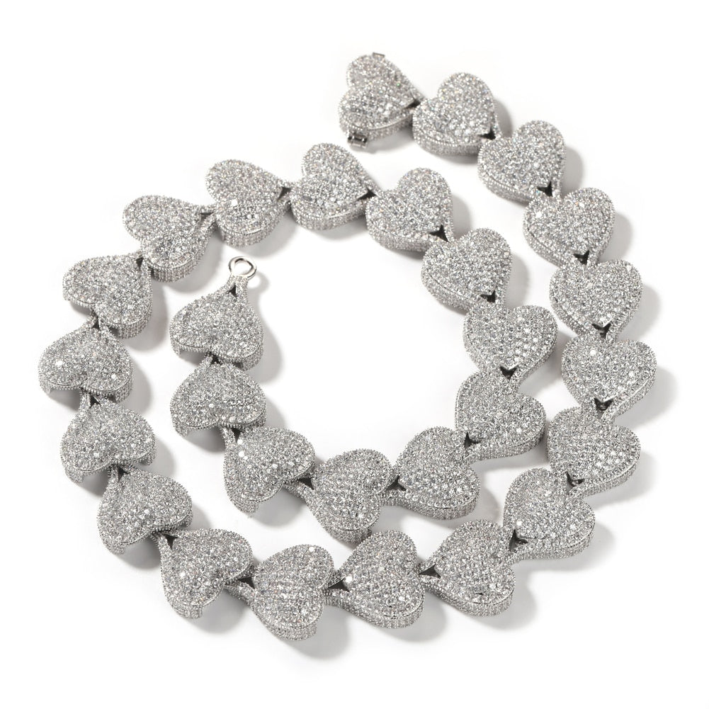 Iced Out CZ Heart Necklaces Pave Setting cz