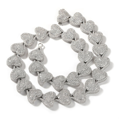 17mm Iced Out CZ Heart Necklaces Pave Setting Cubic Zirconia Chain PRE-ORDER ONLY