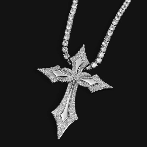 Silver Iced Out tennis Cross Necklace