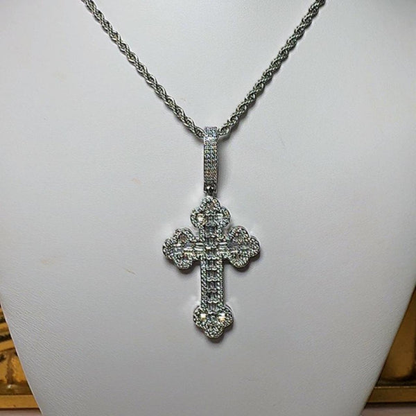 Silver Cross Necklace with Rope Chain – Choose 18”, 20” or 24”