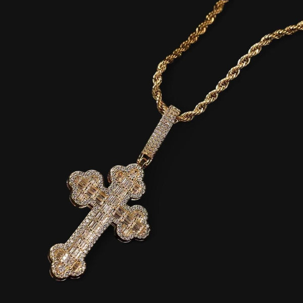 Gold Cross Necklace with Rope Chain – 20”