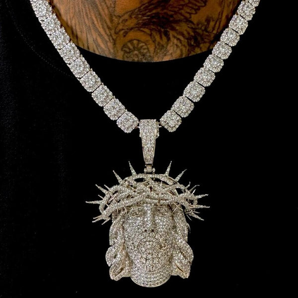 Iced Out Jesus Piece pendant and tennis square chain