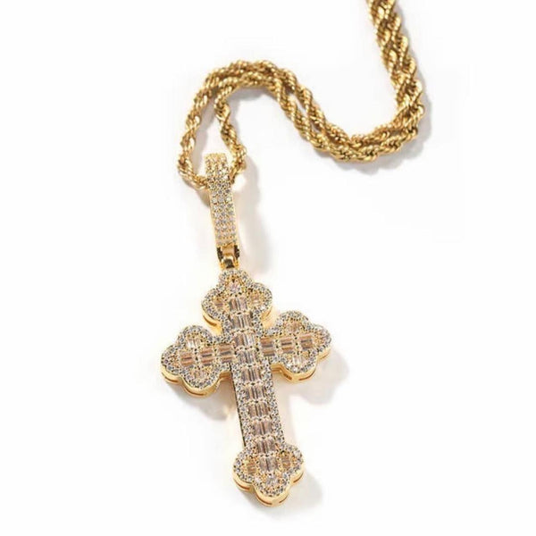 Gold Cross Necklace with Rope Chain – 20”