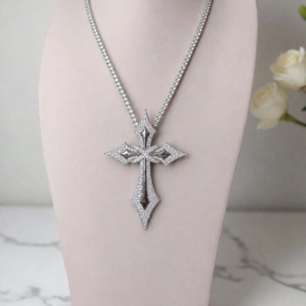 Silver Iced Out tennis Cross Necklace