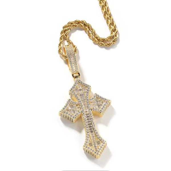Gold Cross Necklace with Rope Chain – 18”, 20” or 24”