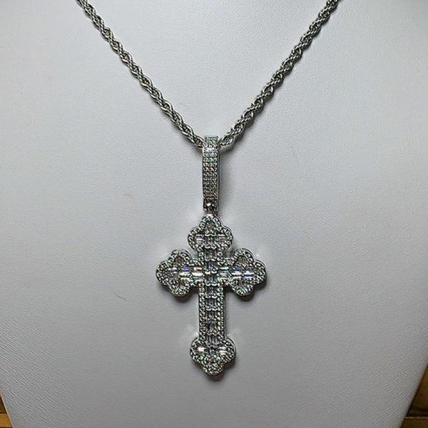 Silver Cross Necklace with Rope Chain – Choose 18”, 20” or 24”