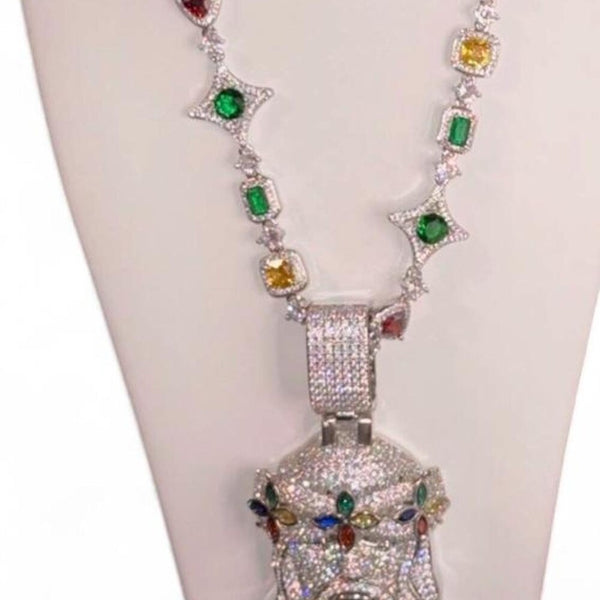 Tennis Multicolor Gemstone Jesus Clover Necklace – 20”