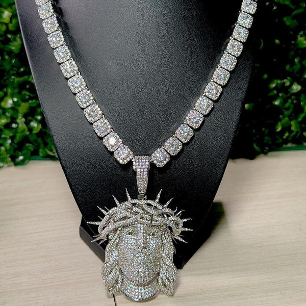 Iced Out Jesus Piece pendant and tennis square chain