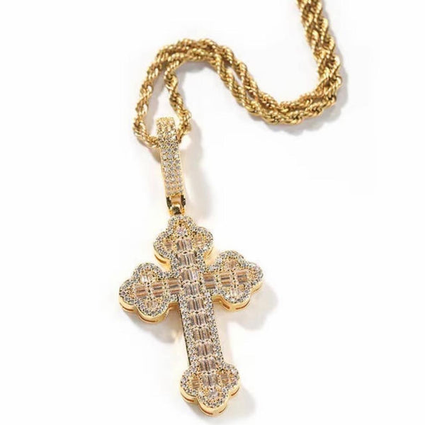 Gold Cross Necklace with Rope Chain – 20”