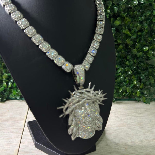 Iced Out Jesus Piece pendant and tennis square chain