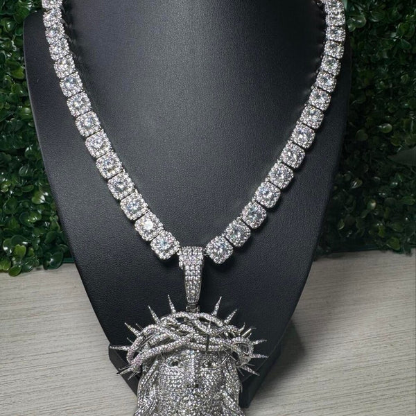Iced Out Jesus Piece pendant and tennis square chain