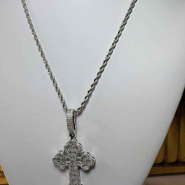 Silver Cross Necklace with Rope Chain – Choose 18”, 20” or 24”